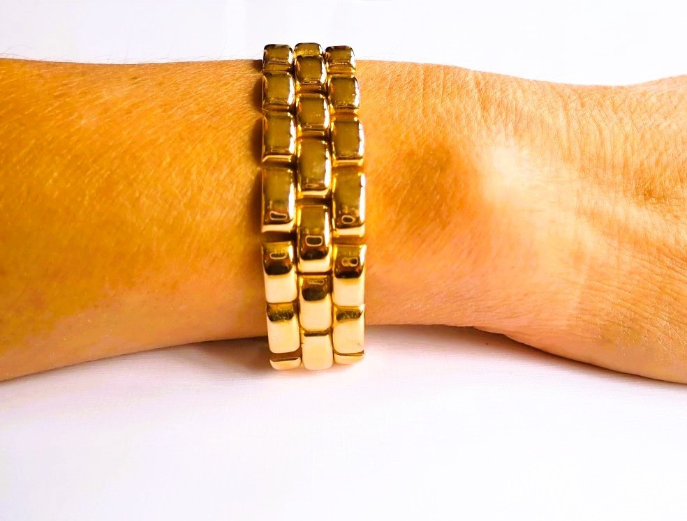 Art Déco bracelet Tank mailles godronnées or 18 carats-photo-3