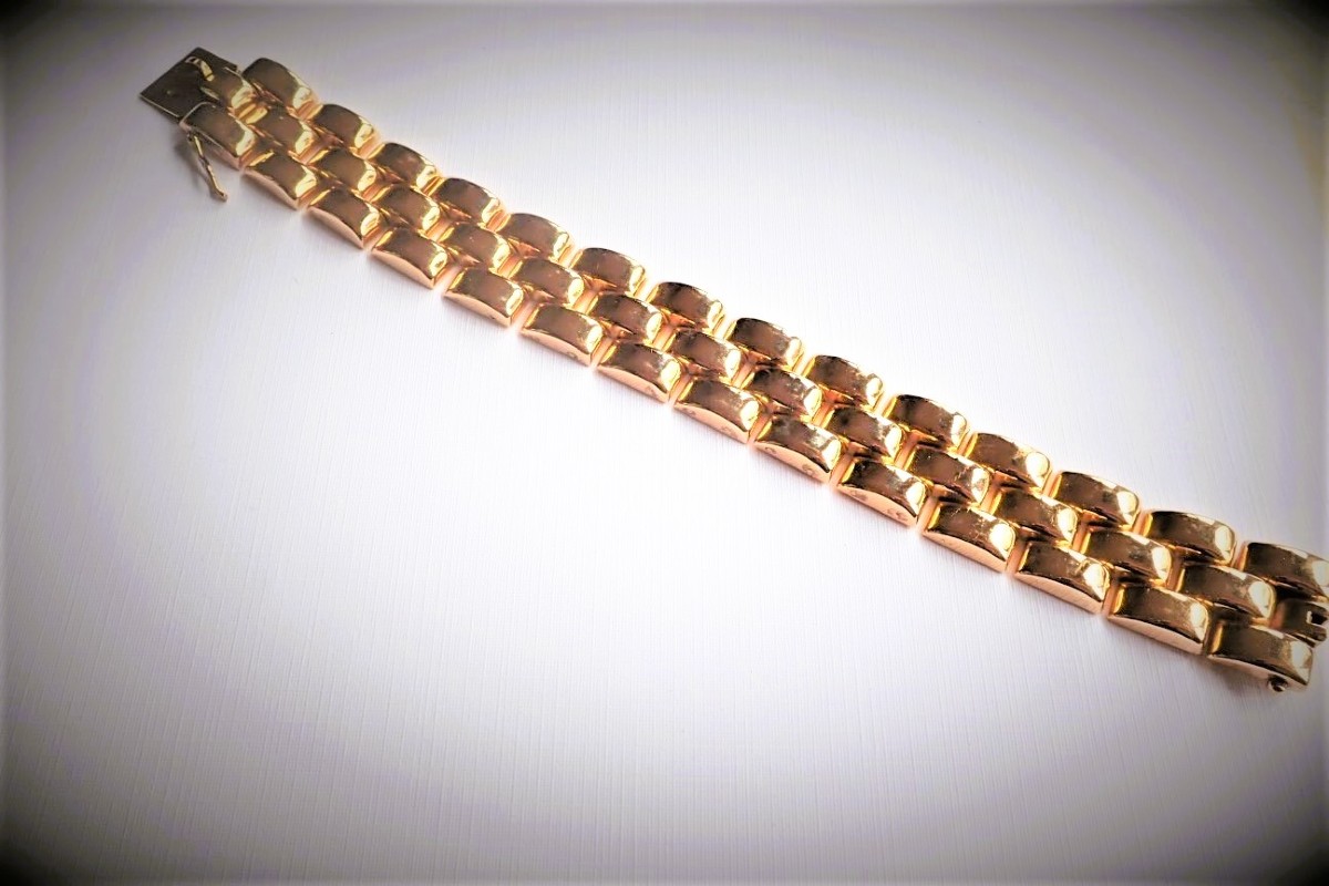 Art Déco bracelet Tank mailles godronnées or 18 carats-photo-4