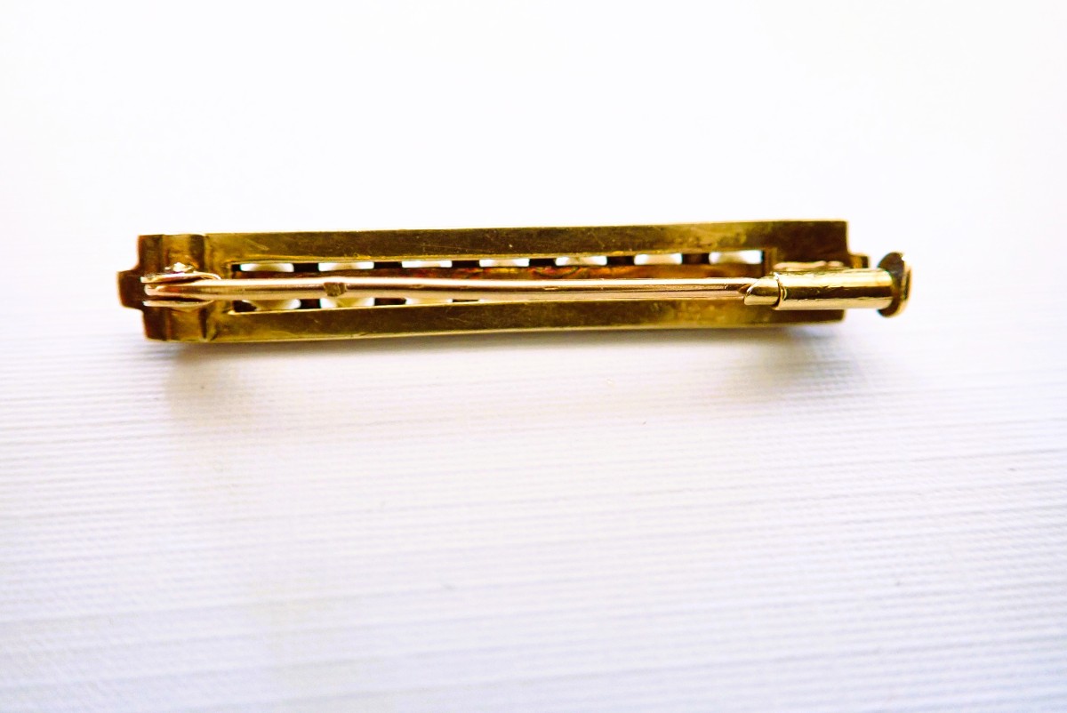 Broche épingle de bavoir or blanc et or jaune 18 carats Art Déco-photo-2