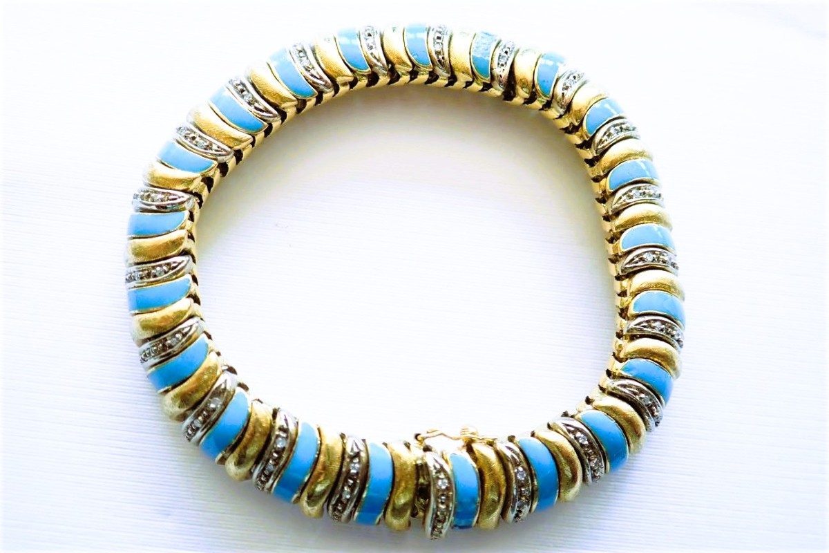 Art Deco Diamond And Enamel Bracelet