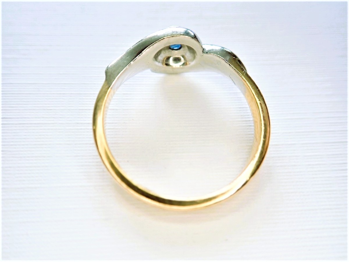 Bague or blanc et or jaune 18 carats sertie d'un saphir-photo-3