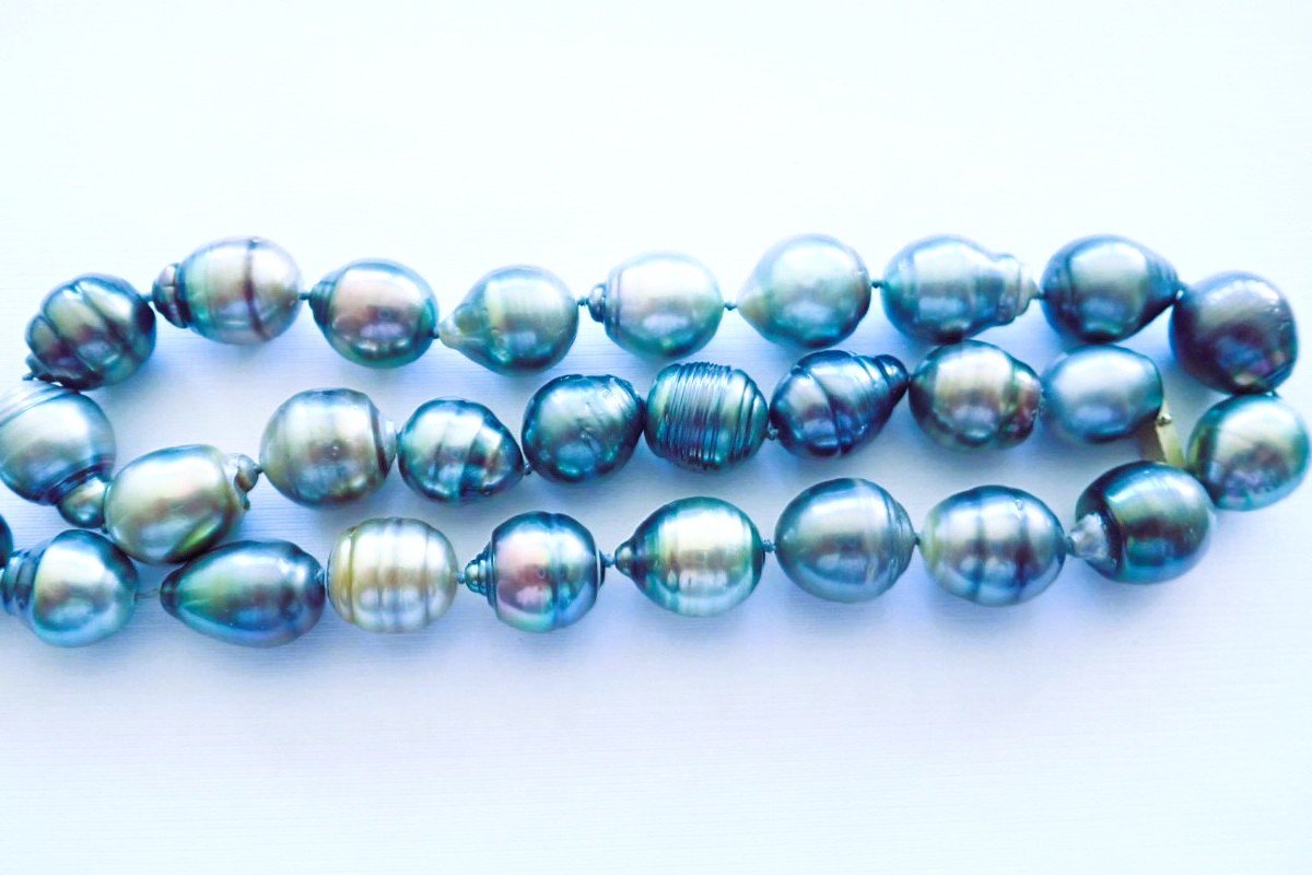 Collier perles noires de tahiti baroques fermoir or 18 carats-photo-3