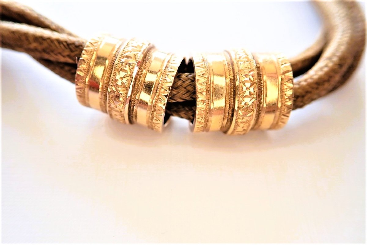 Collier en cheveux tressés d'époque Napoléon III-photo-2
