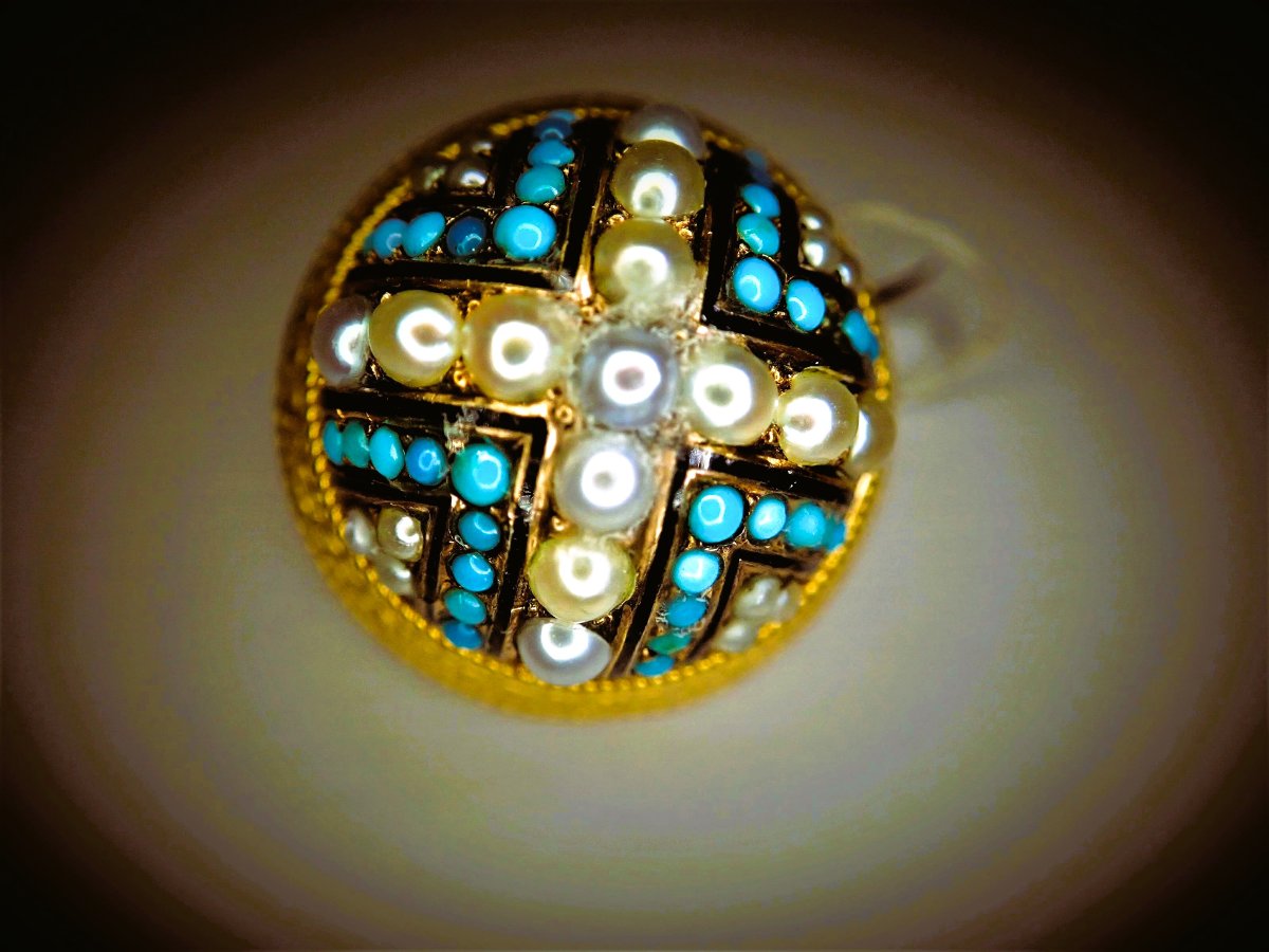 Art Deco Gold Brooch With Pearls And Turquoise