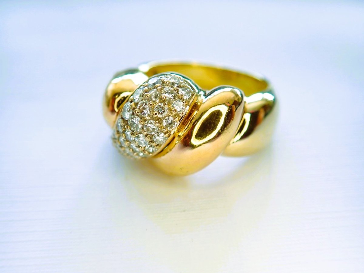 Solid Godron Ring Set With Diamonds, 18-karat Gold-photo-2