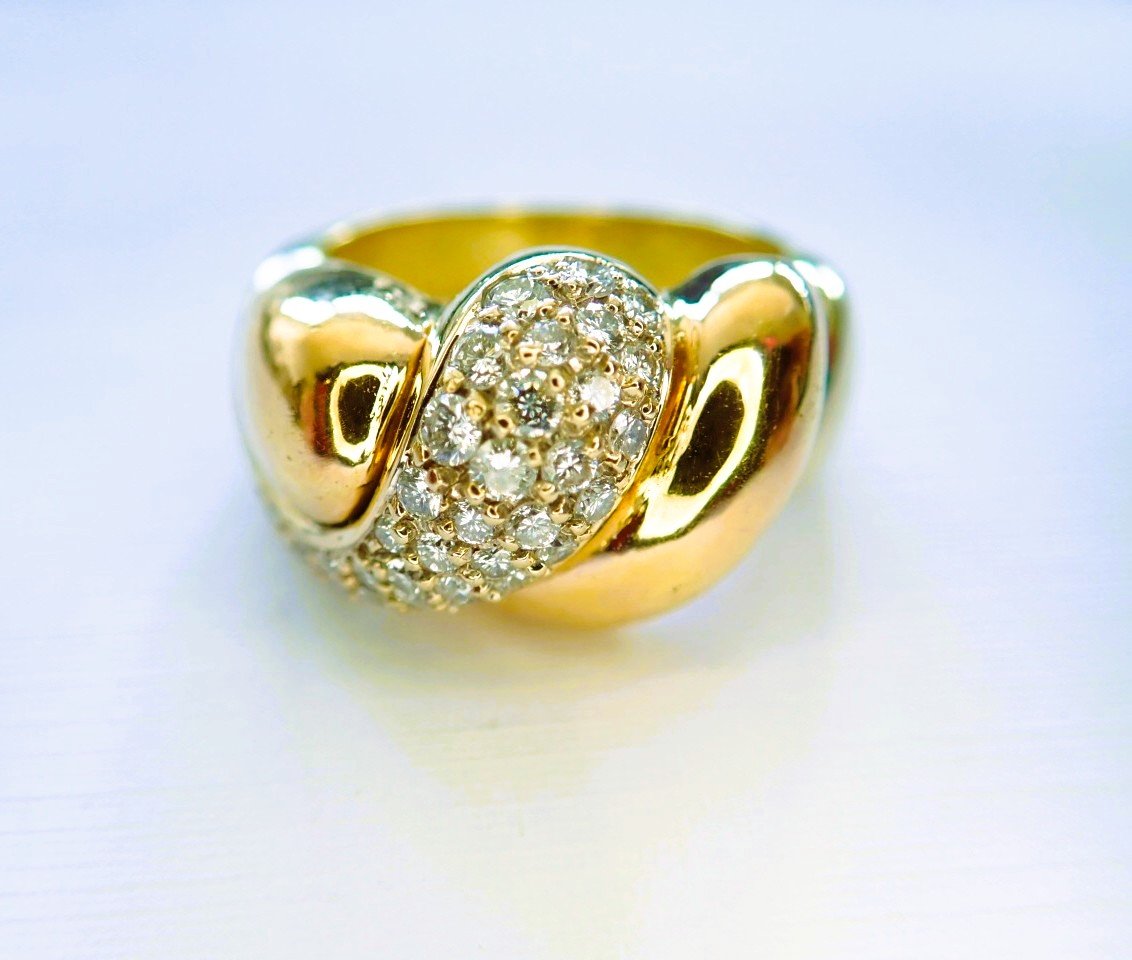 Solid Godron Ring Set With Diamonds, 18-karat Gold-photo-3