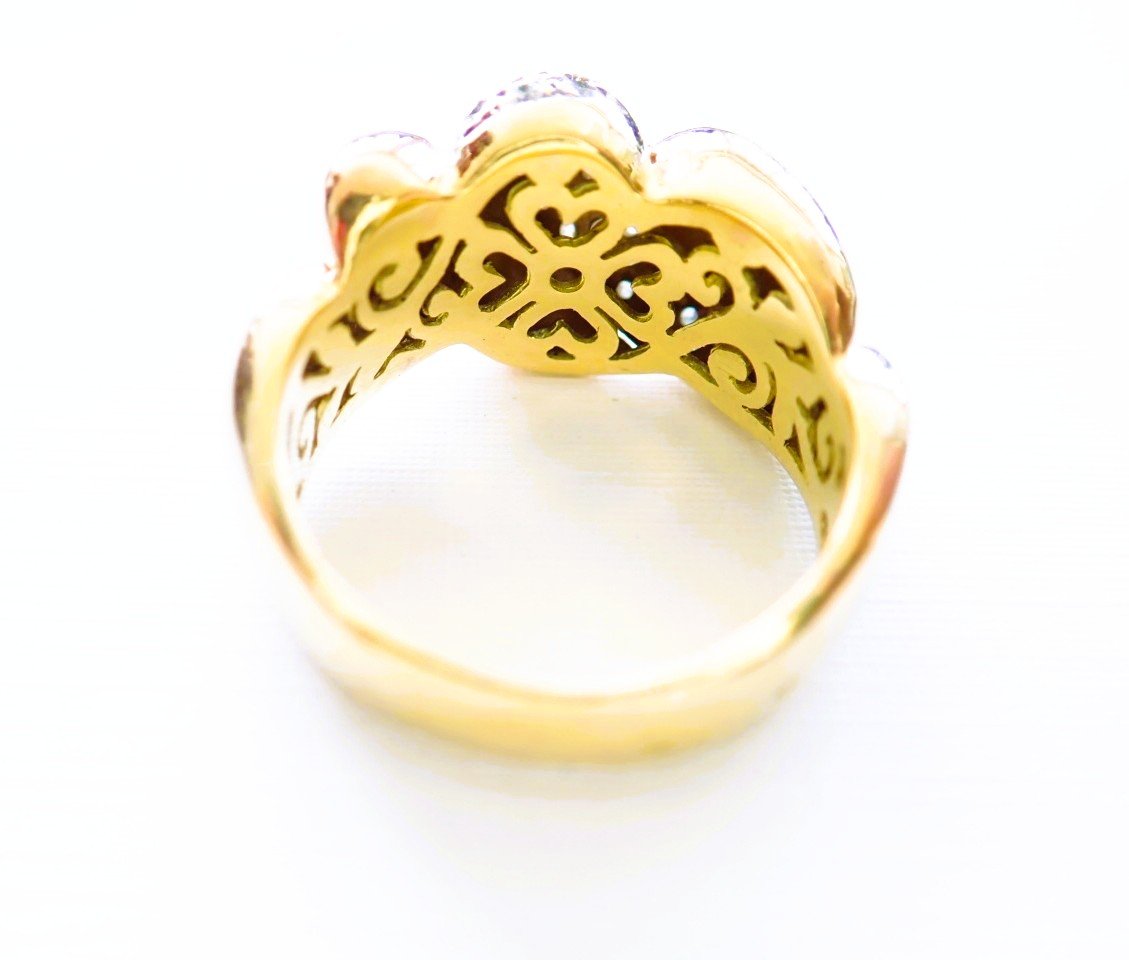 Solid Godron Ring Set With Diamonds, 18-karat Gold-photo-4