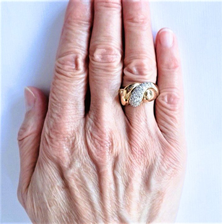 Solid Godron Ring Set With Diamonds, 18-karat Gold-photo-3