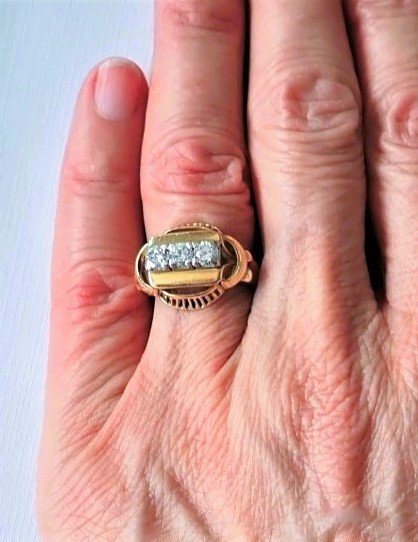 Art Deco Tank Ring Set With Diamonds-photo-2