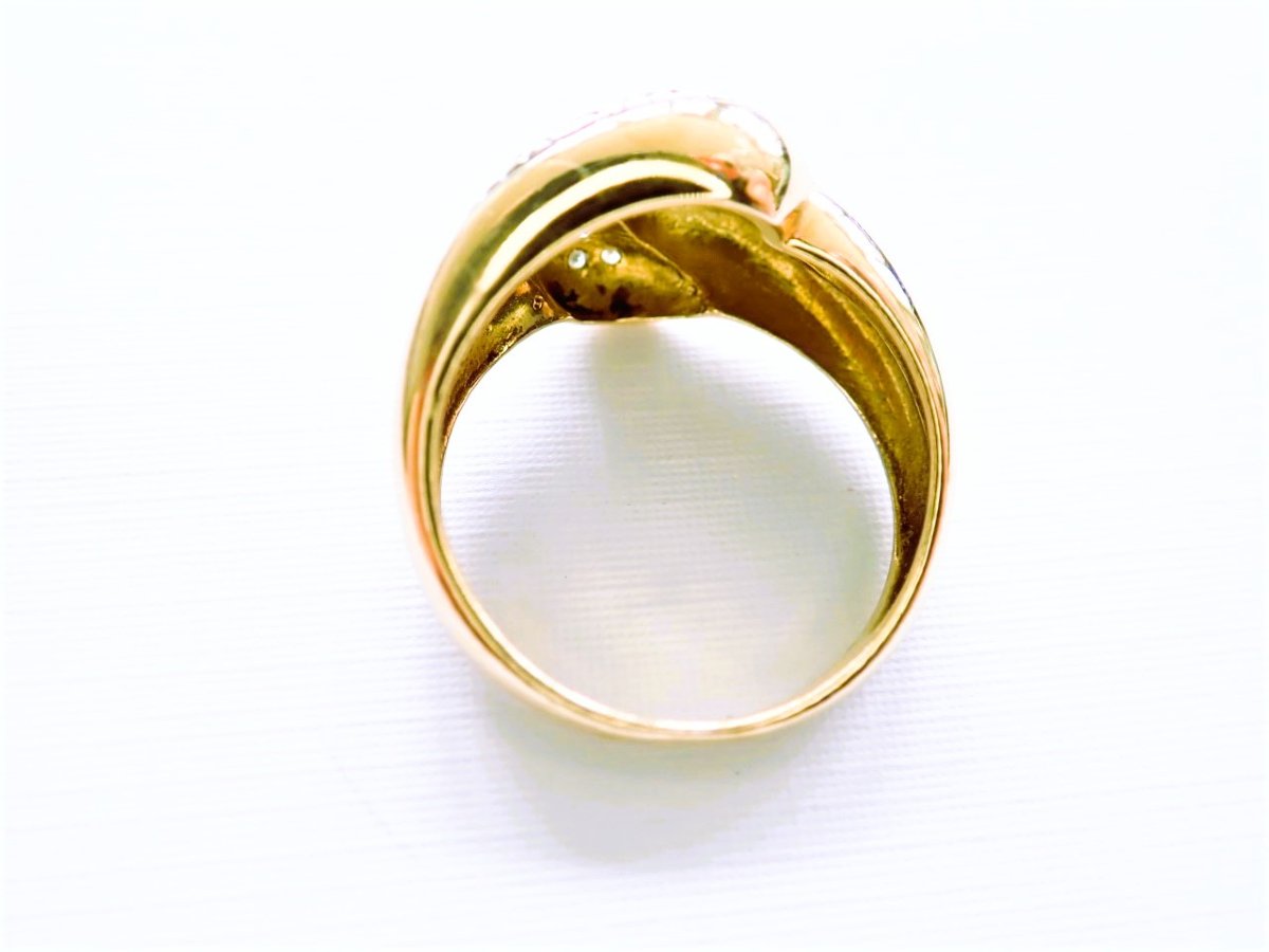 Bague godrons or 18 carats sertie de diamants-photo-2