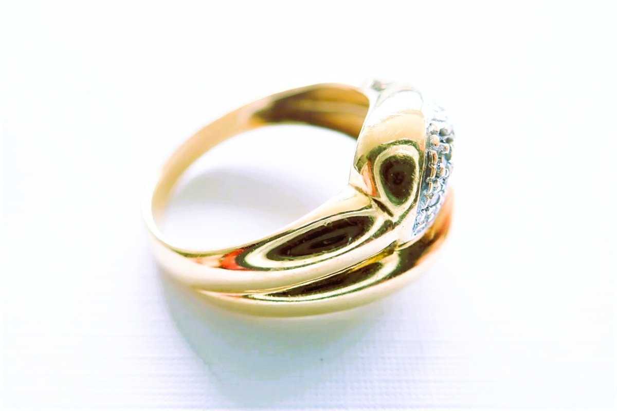 Bague godrons or 18 carats sertie de diamants-photo-3