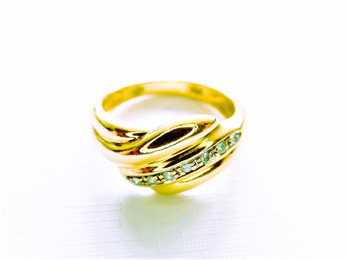bague godrons or 18 carats sertie de diamants-photo-2