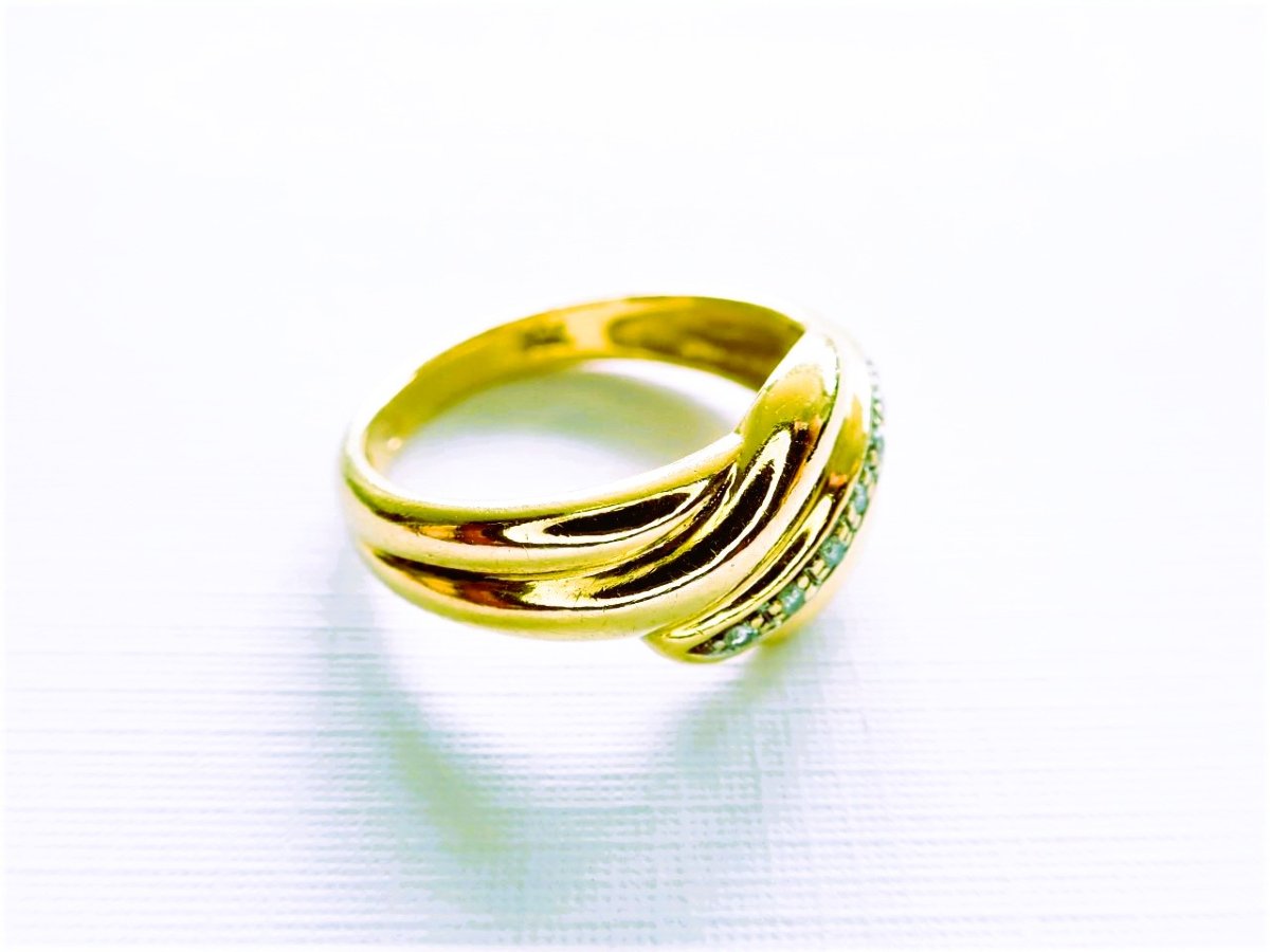 bague godrons or 18 carats sertie de diamants-photo-3
