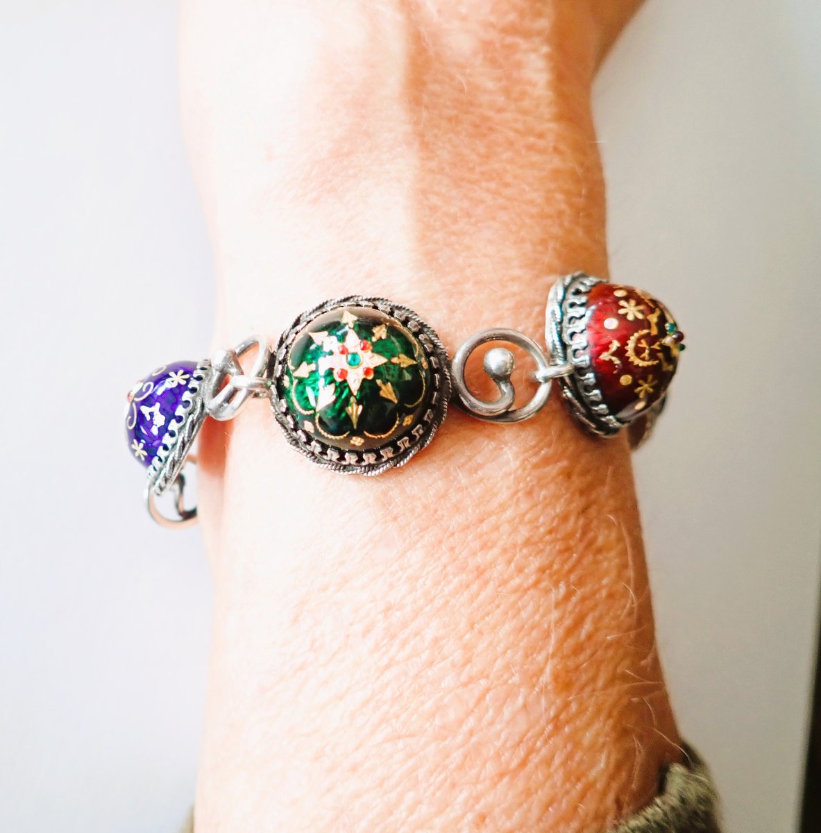 Bracelet motifs émaillés en argent-photo-3