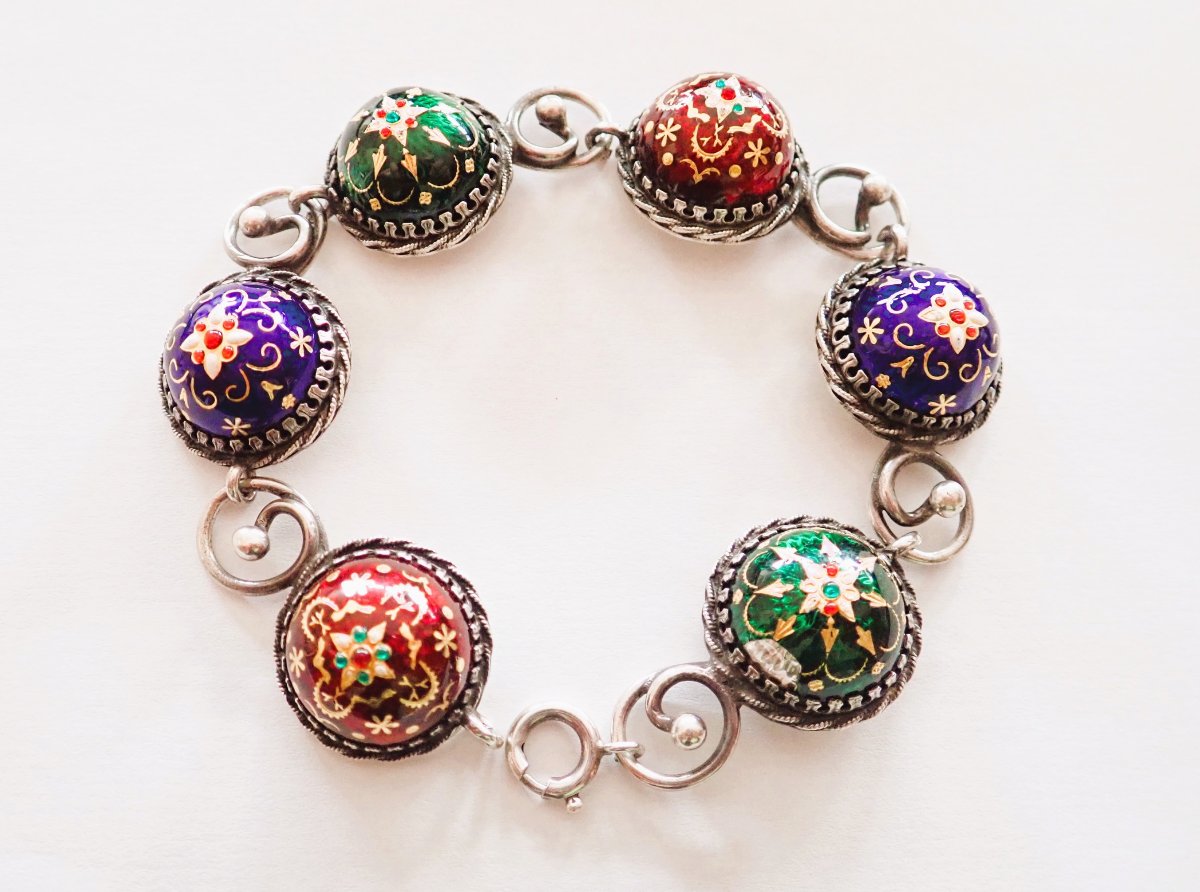 Bracelet motifs émaillés en argent
