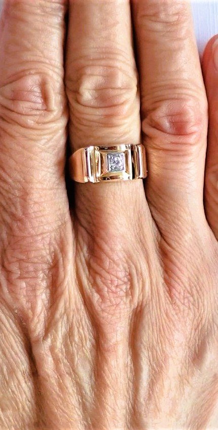 Bague Tank Art Déco sertie d'un diamant  or 18 carats-photo-3
