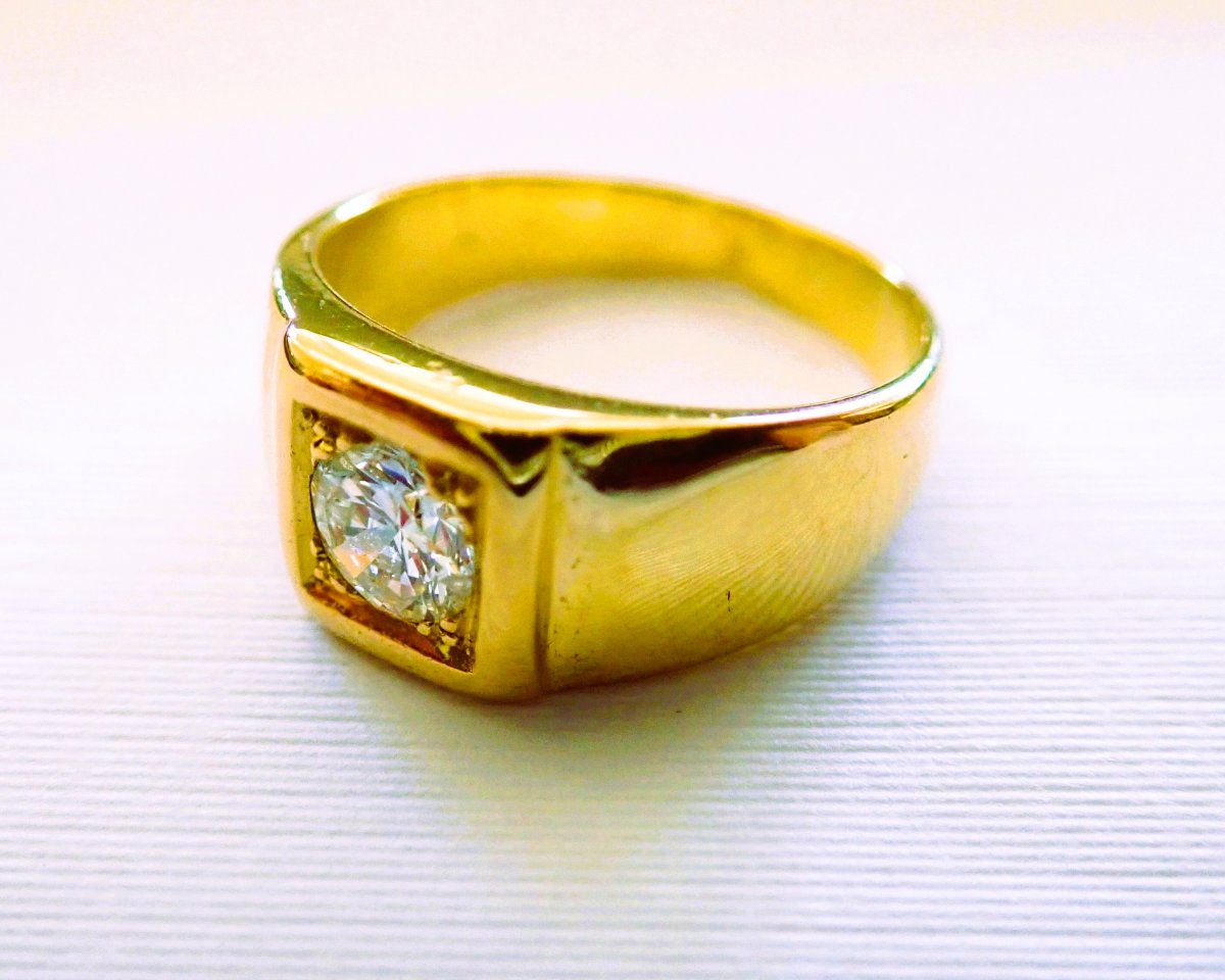 Gold Signet Ring Set With A Brilliant-cut Diamond