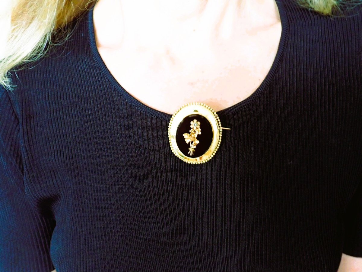 Broche Onyx Napoleon III  or 18 carats-photo-4