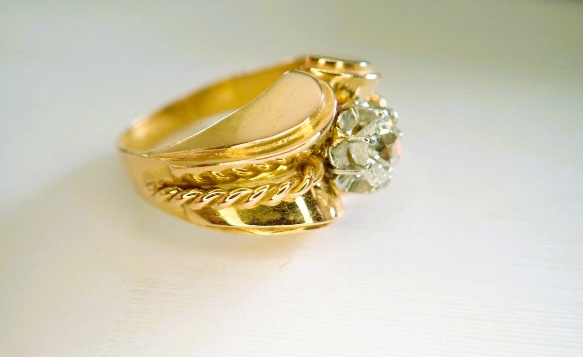 Art Deco Tank Ring, 18-karat Gold, Set With A Diamond