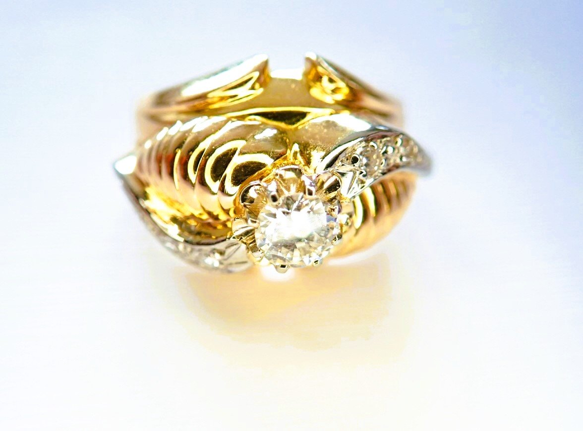 Art Deco Ring Set With Diamonds, 18-karat Gold-photo-2