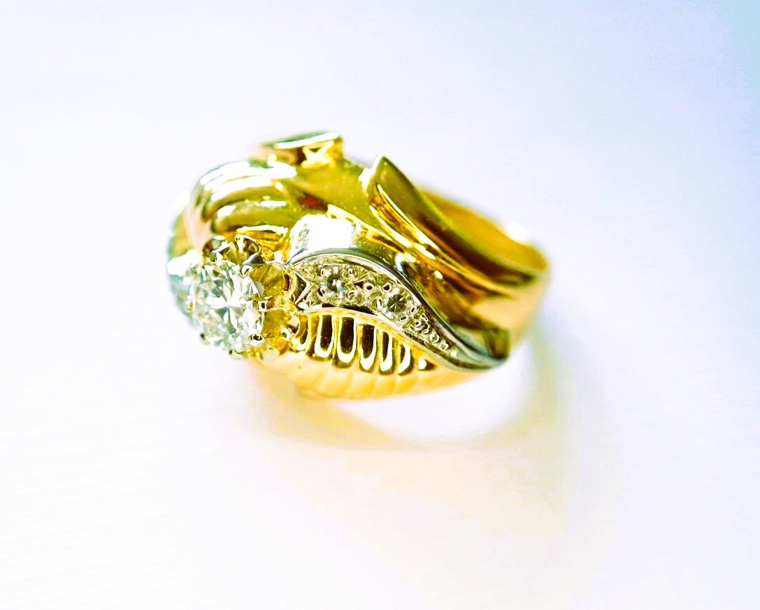 Art Deco Ring Set With Diamonds, 18-karat Gold-photo-3