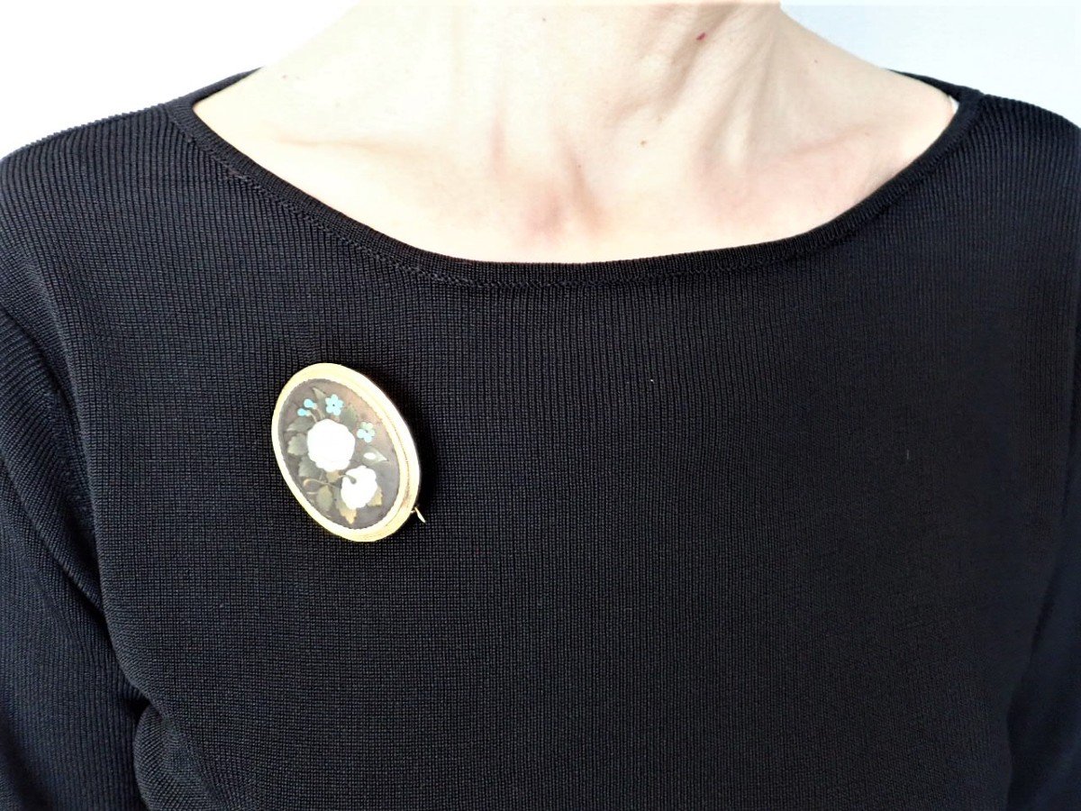 Broche Micromosaique Or 18 Carats-photo-3