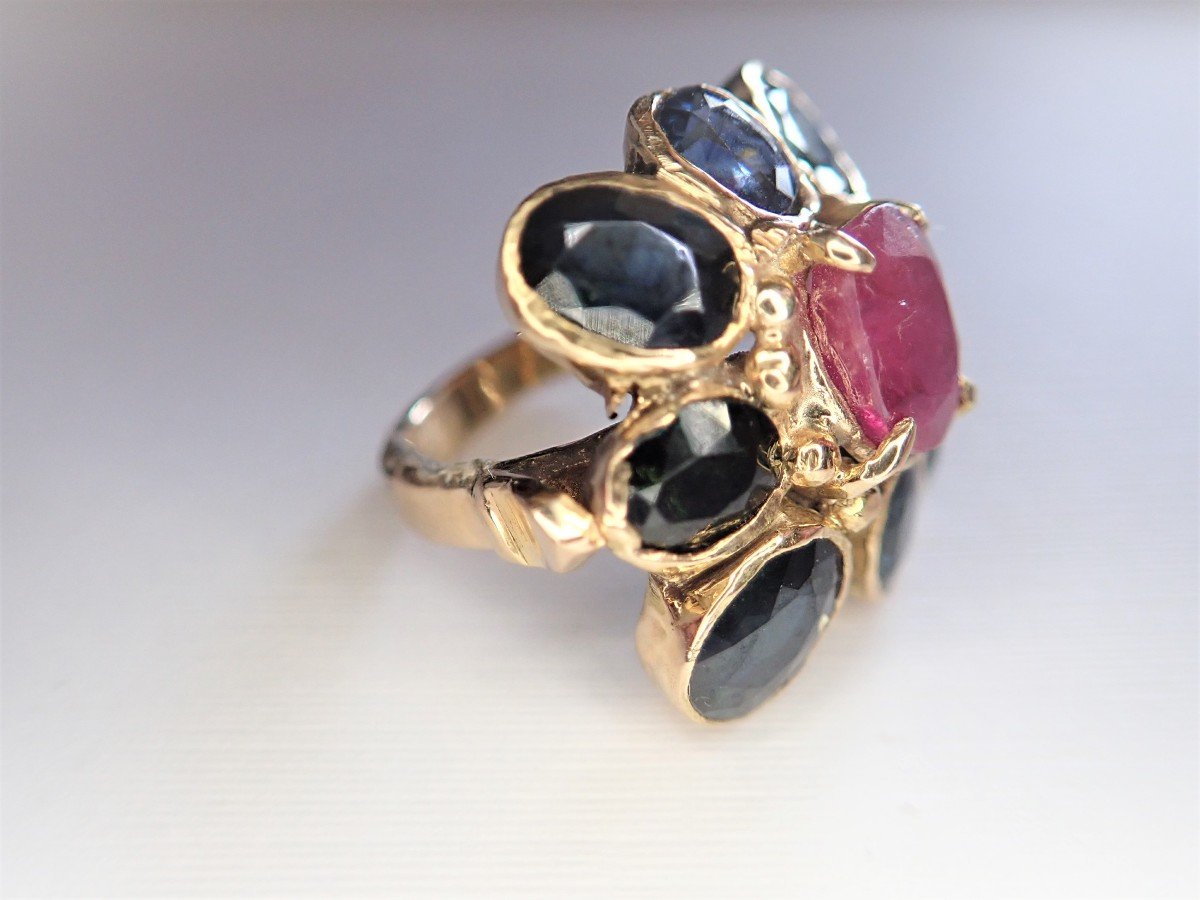 18k Gold Ruby And Sapphires Ring-photo-2