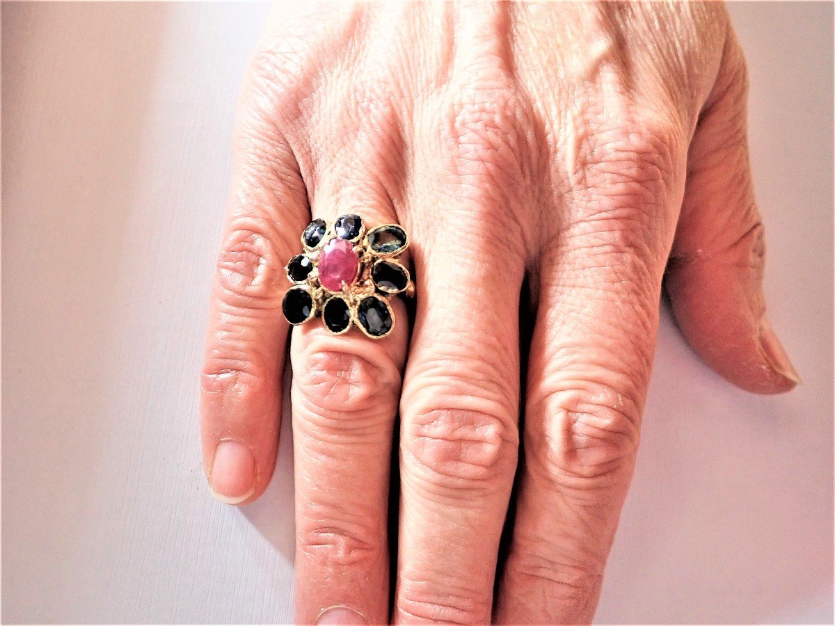 18k Gold Ruby And Sapphires Ring-photo-4