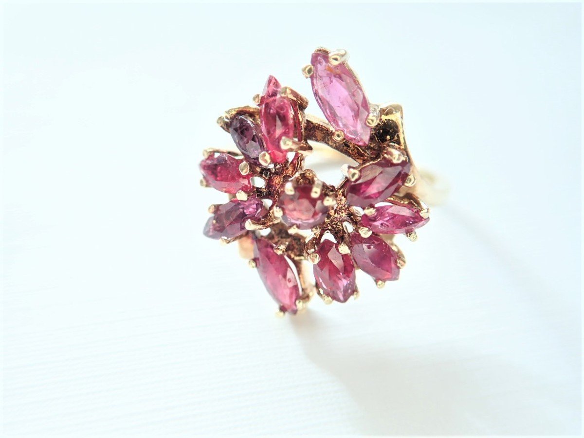 Gold Navette Cut Ruby Ring