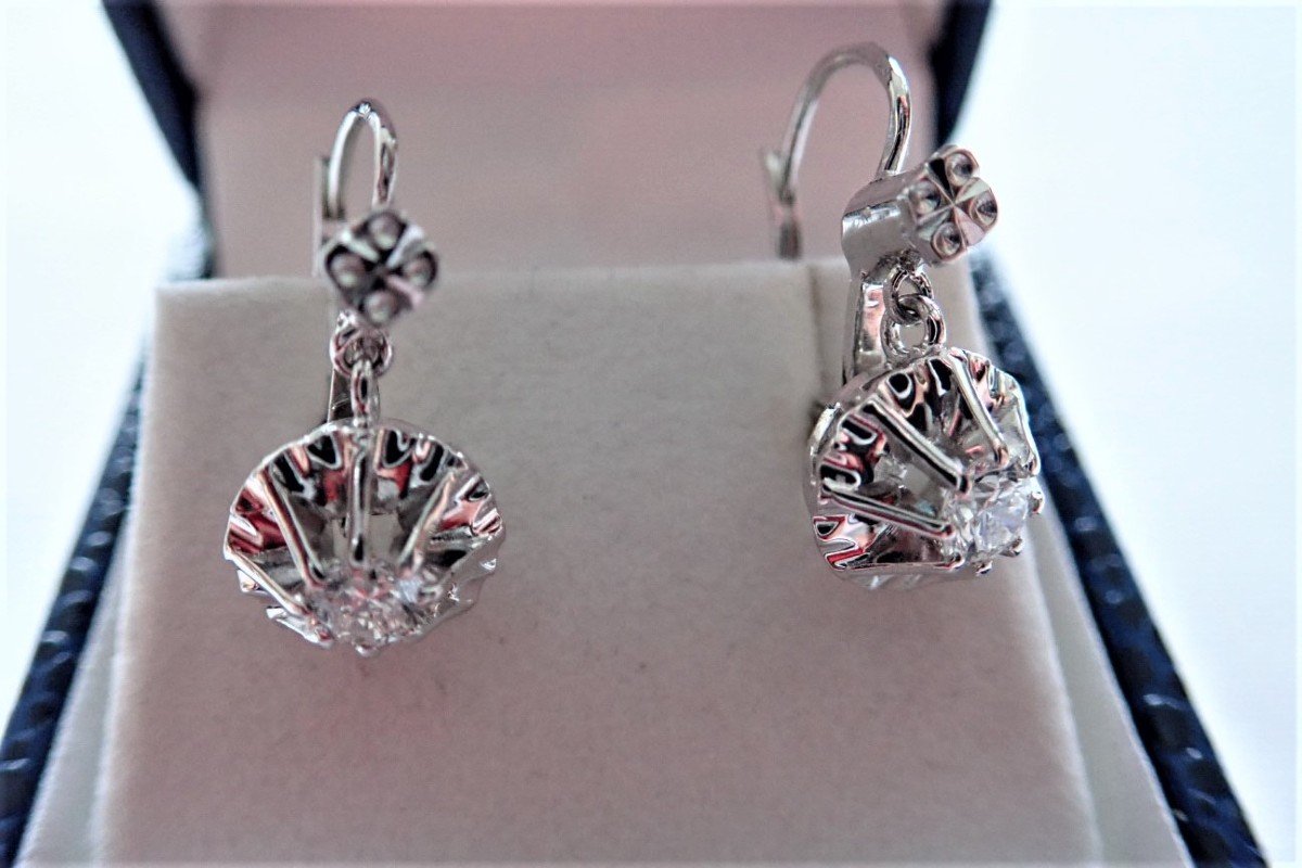 Pair Of 18k White Gold Diamond Dormeuse Earrings
