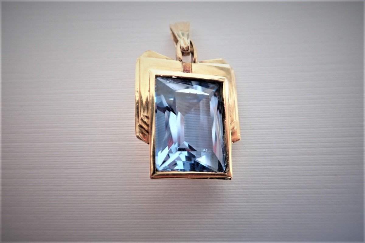 Art Déco Pendentif Pierre Bleue Or 18 Carats