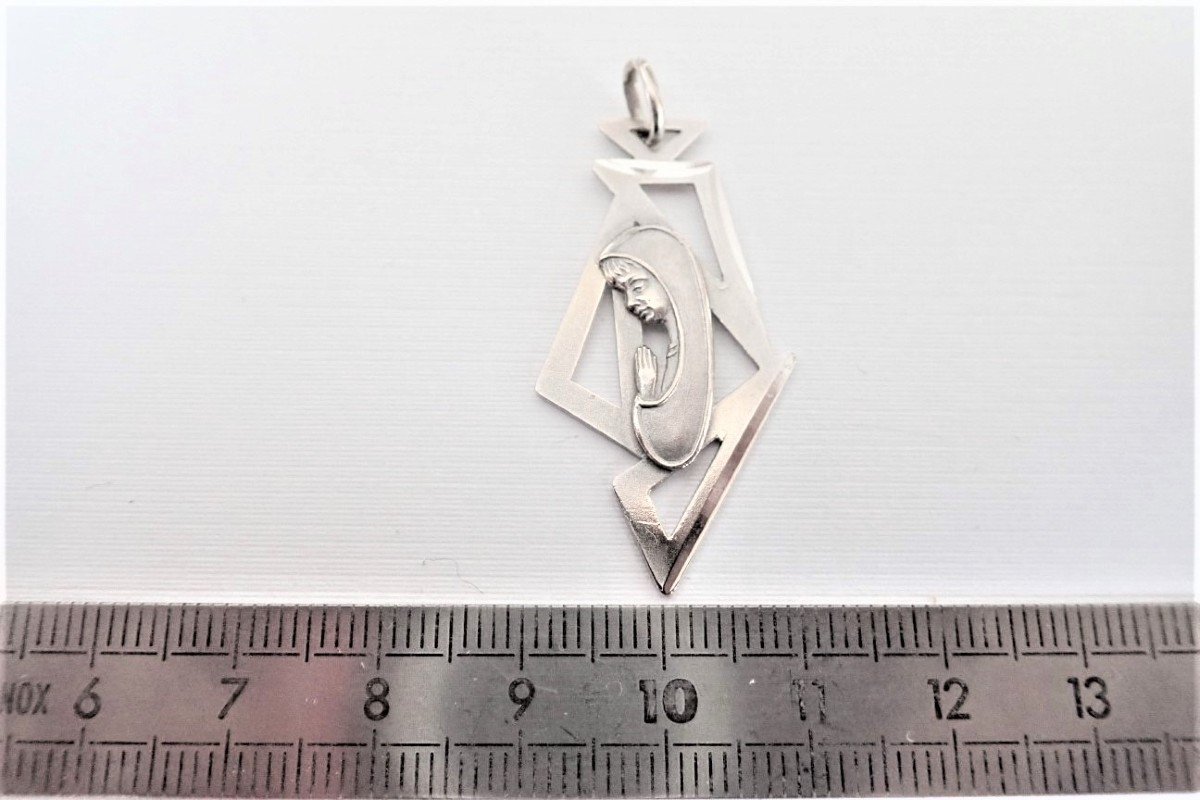18k White Gold Virgin Mary Medal-photo-4