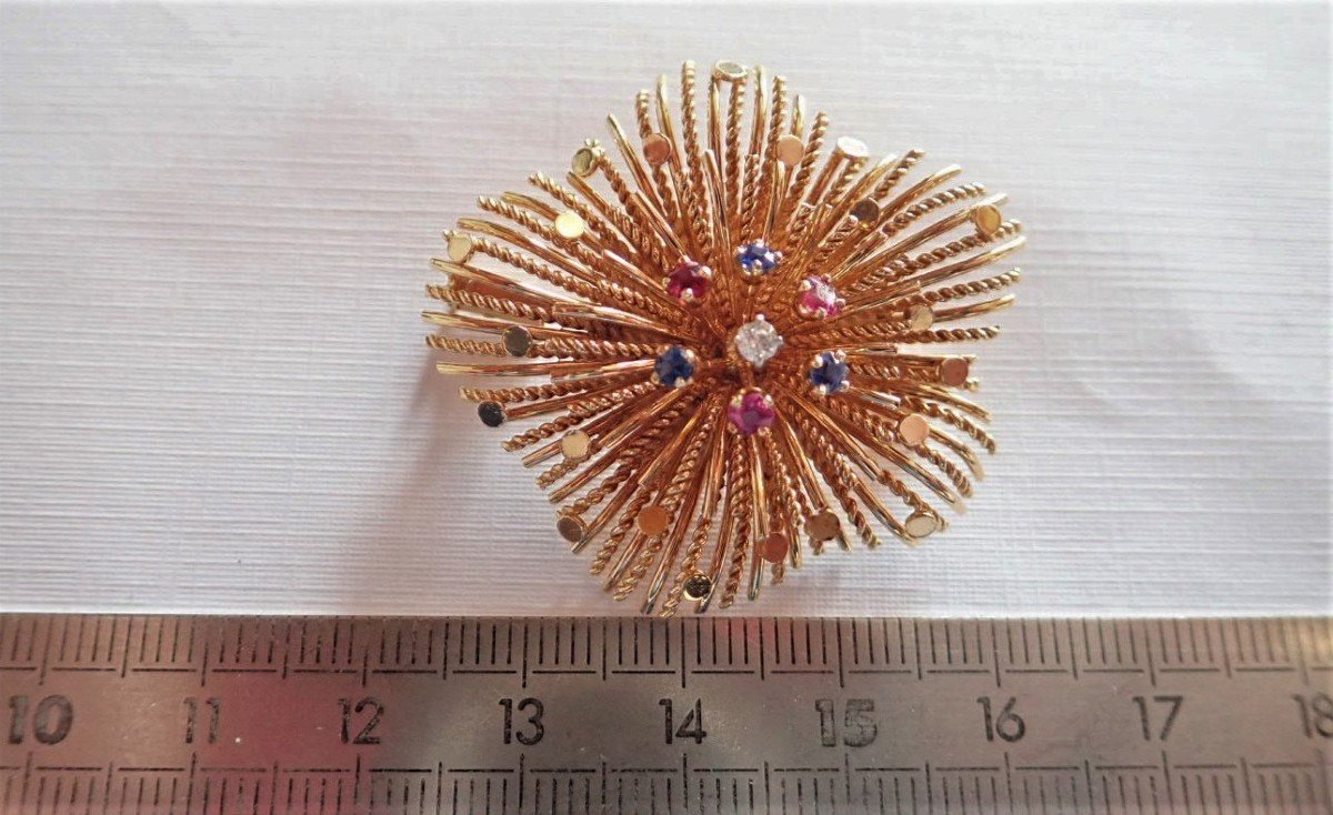 Broche Diamant Saphir et Rubis Or 18 Carats-photo-3
