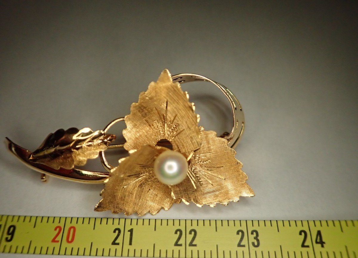 18k Gold Pearl Brooch-photo-2