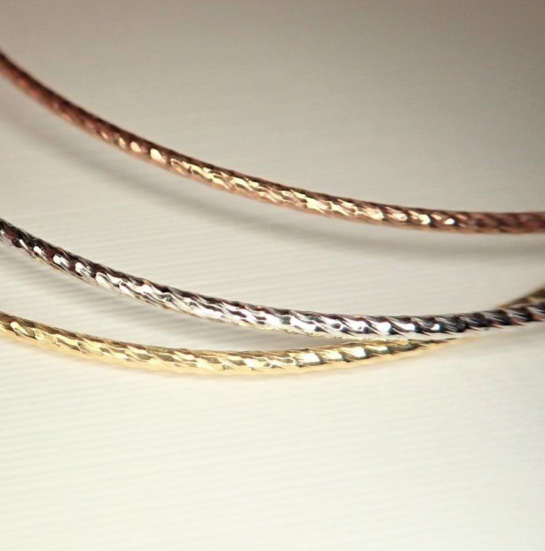 3 Bracelets Joncs Torsadés Or Jaune, Or Rose Et Or Blanc-photo-2