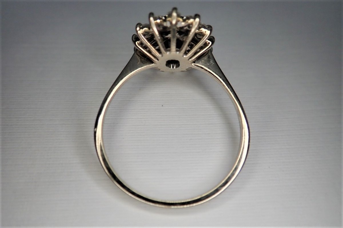 Bague Marguerite Diamants Saphir Or Blanc 18 Carats-photo-2