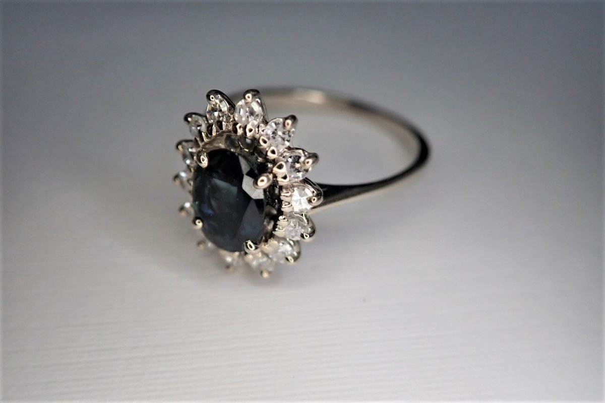 Bague Marguerite Diamants Saphir Or Blanc 18 Carats