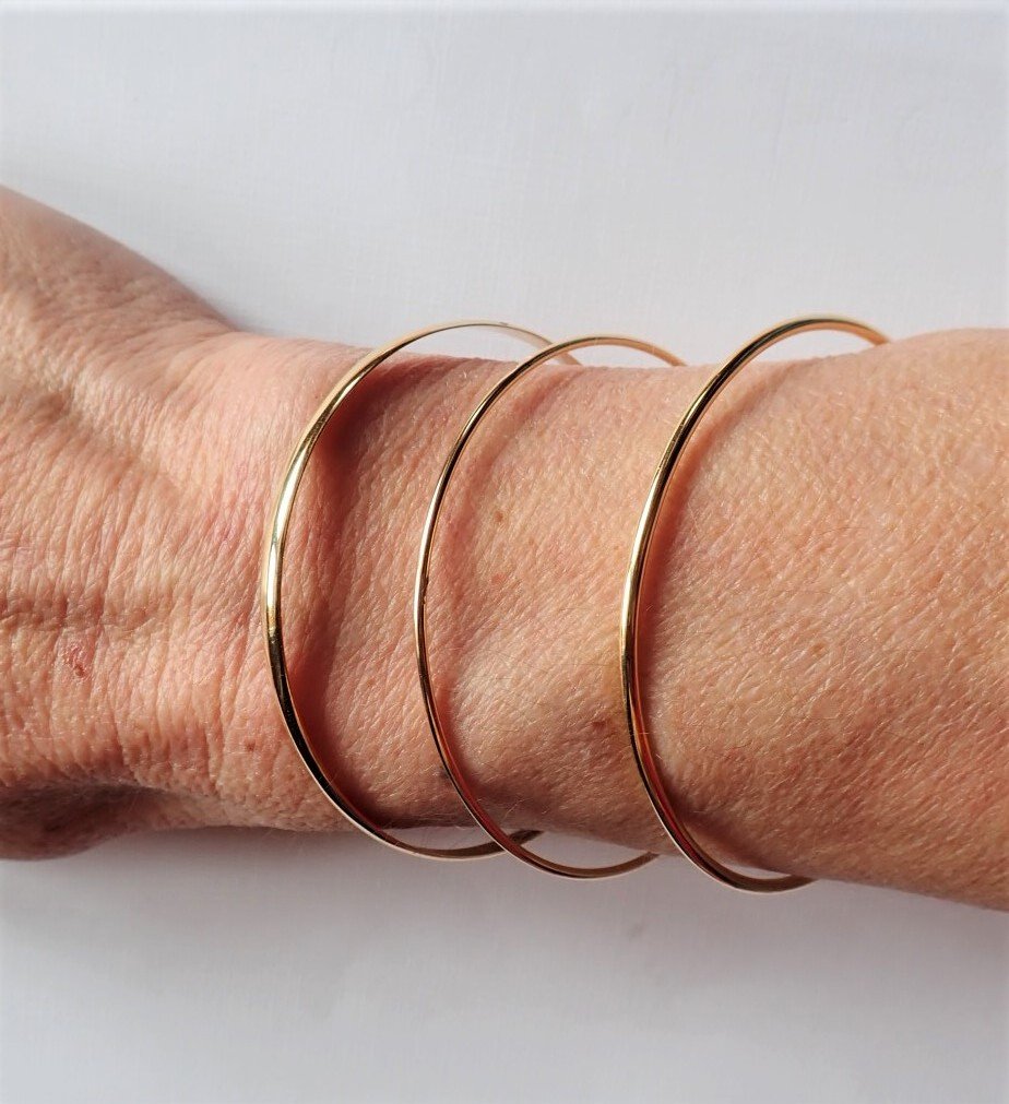 3 Bracelets massifs Jonc Or 18 Carats -photo-2