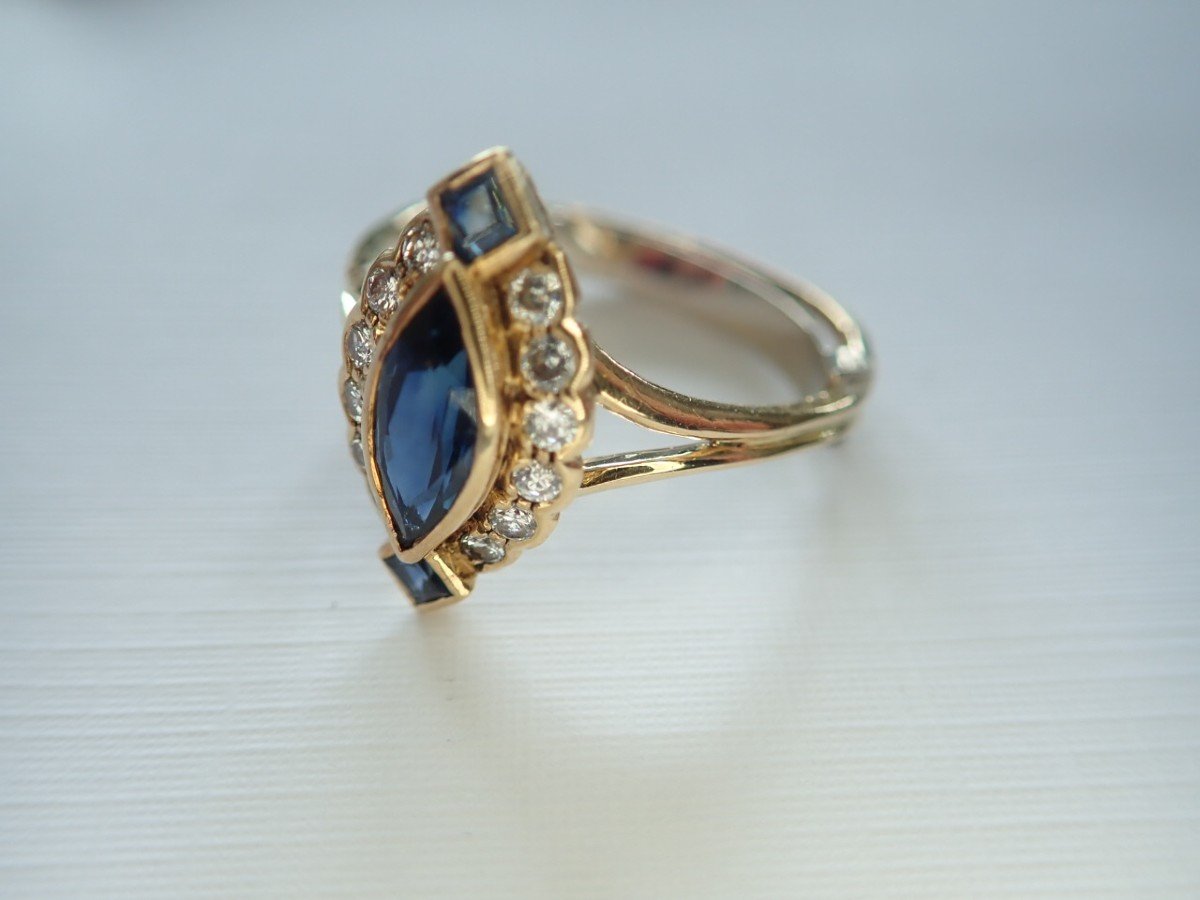 Vintage Marquise Diamond And Sapphire Ring-photo-2