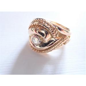 Art Deco Ring Gadroons Diamond 18 Carats Gold