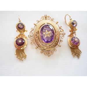 Set Of Earrings And Pendant-brooch 18 Carats Gold