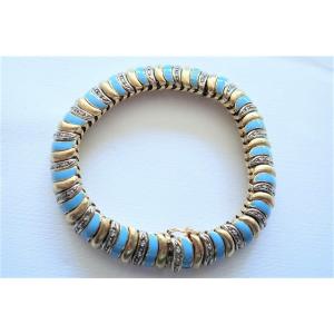 Bracelet With Diamonds And Blue Enamel In 18 Carat Gold