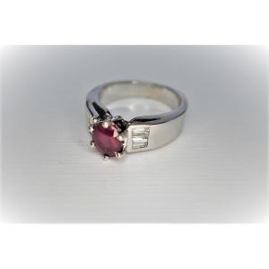 Vintage Ruby And Diamond Bage 18k White Gold