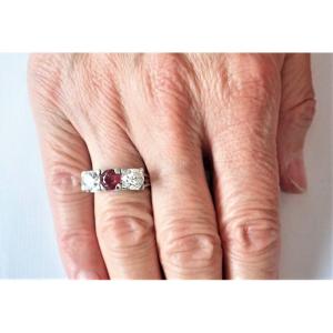 Art Deco Garter Ring Diamonds And Ruby Platinum And Gold