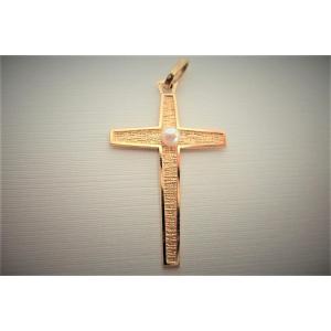 Pendentif croix Or 18 carats et perle