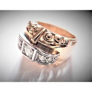 Art Deco Diamond Ring In Rose Gold And Platinum