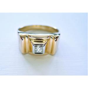 Art Deco Diamond Tank Ring In 18k Rose Gold