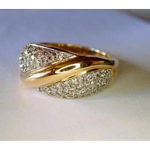 Bague godrons sertie de diamants or 18 carats