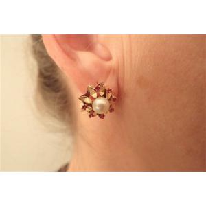 Paire de boucle d'oreille vintage or18 Carats Perles