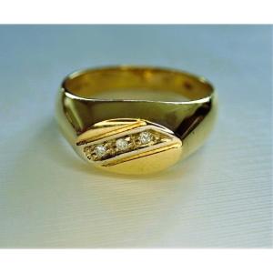 Bague chevalière diamants or  18 carats